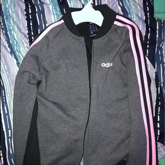 Pink, grey , and black Adidas zip up hoodie. - Picture 1 of 1